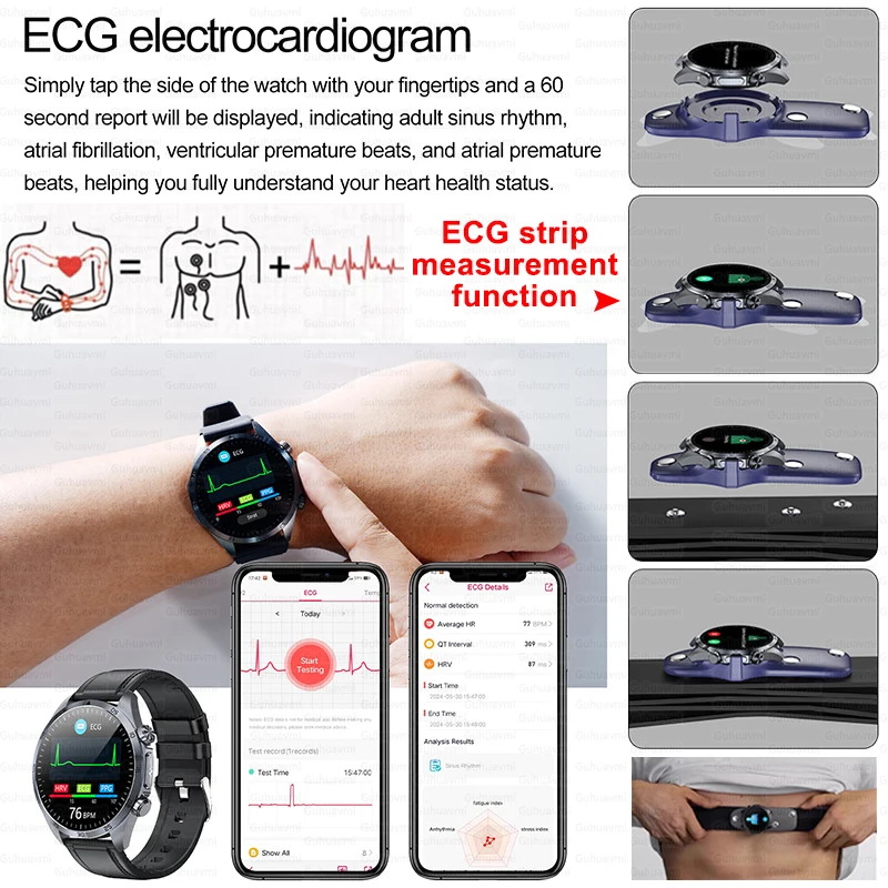 2025 新パルス理学療法健康スマートウォッチ男性女性 ECG + PPG 血液脂肪尿酸 BMI 体脂肪健康モニタースマートウォッチ