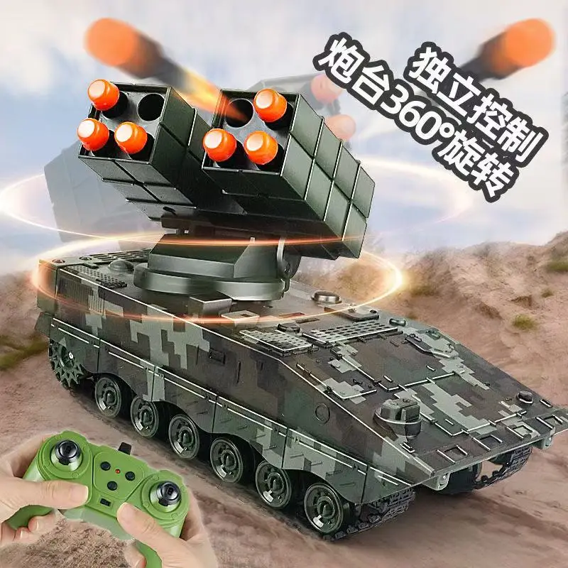 

Remote Control 2.4g Battle Tank Military Missile Launcher Electronic Acousto Optic Rc Kids Toy Shoot Bulletstank Model Gift