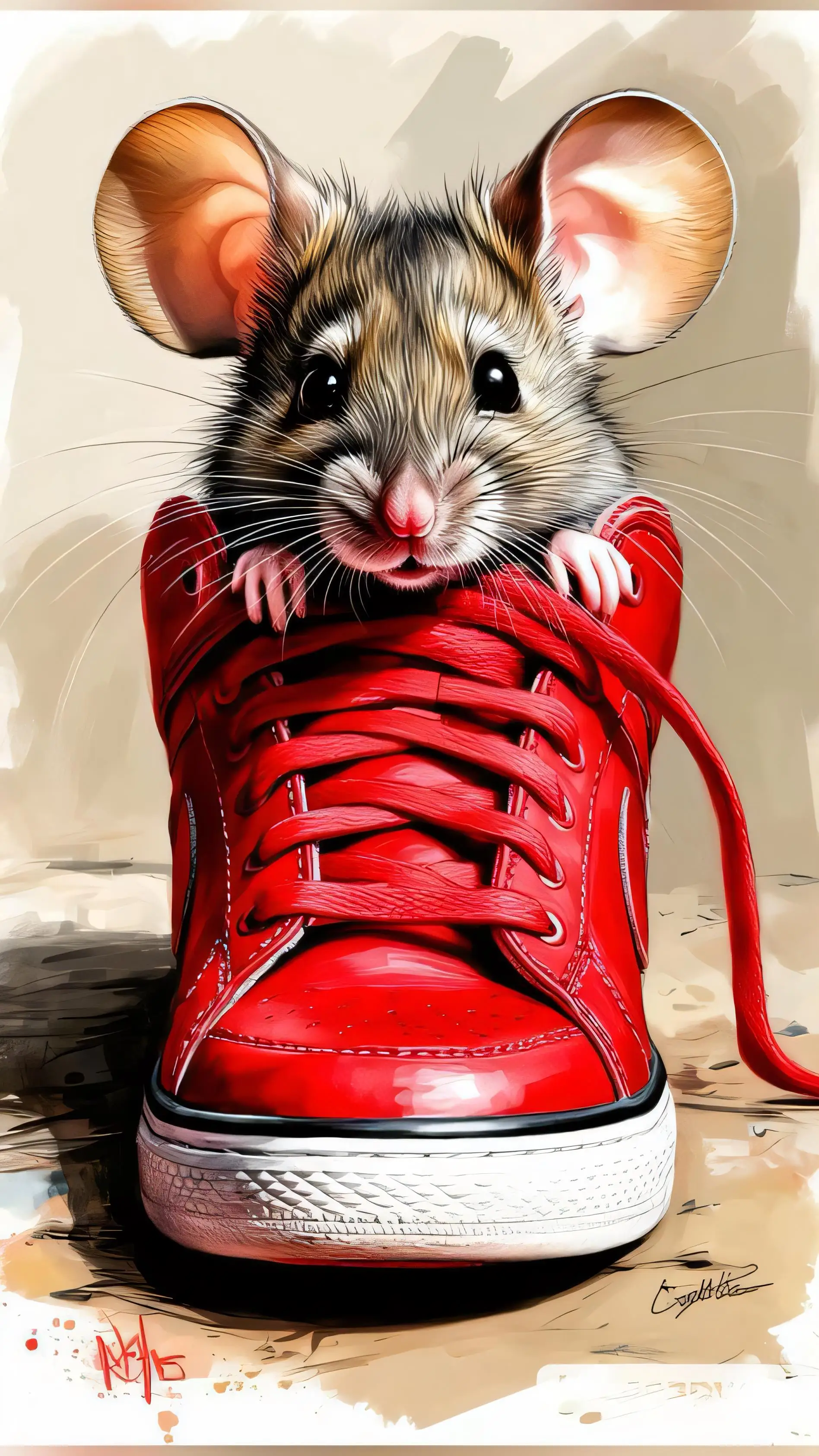Cute Mouse in Red Sneaker Aluminum Tin Sign Poster Vintage Art Wall Decor Funny Animal Metal Plate for Bar Cafe Home