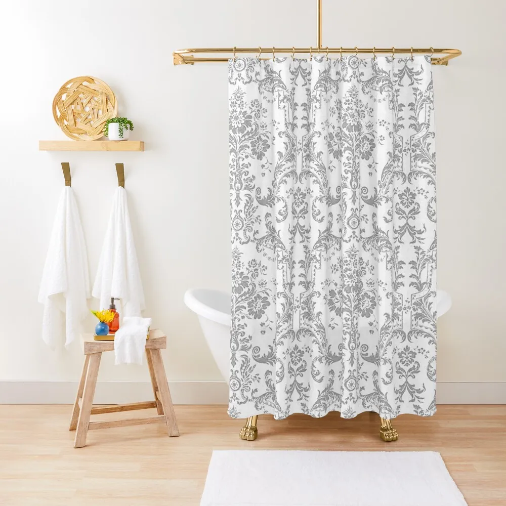 

Gray Damask Pattern Shower Curtain Shower Bath Transparent Bathroom Shower Set For Bathroom Anime Curtain