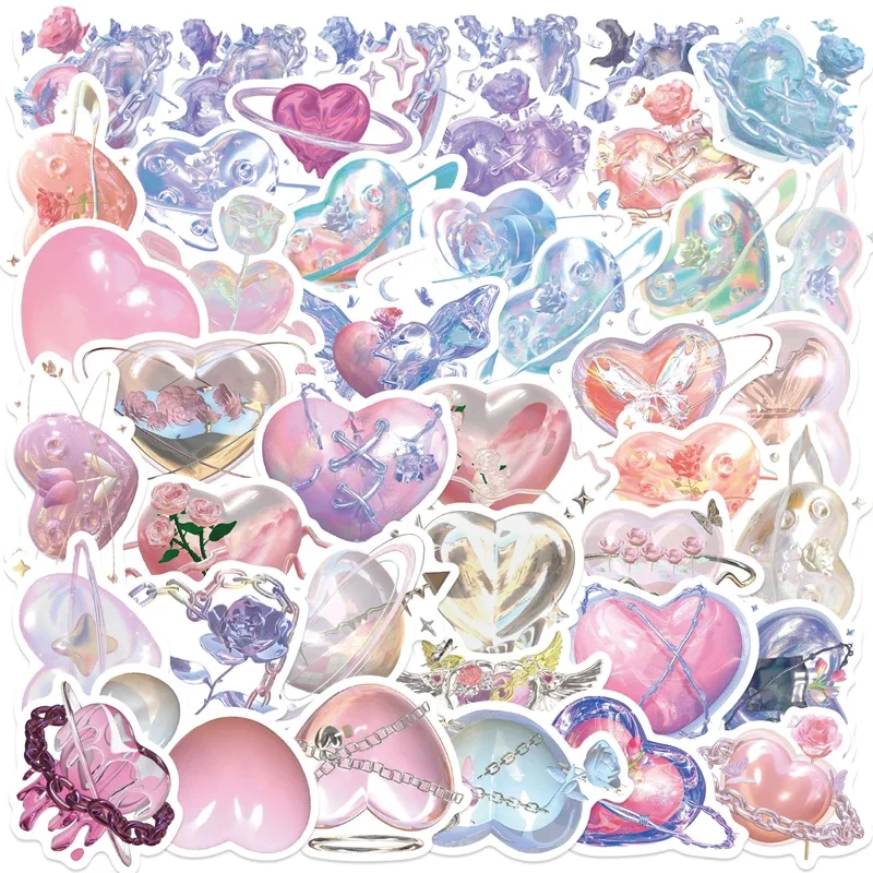 60PCS Rose Pink Heart Shape Valentine Day Love Stickers DIY Decoration Suitcase Stationery Notebook Diary Decals Kids Toys Gift