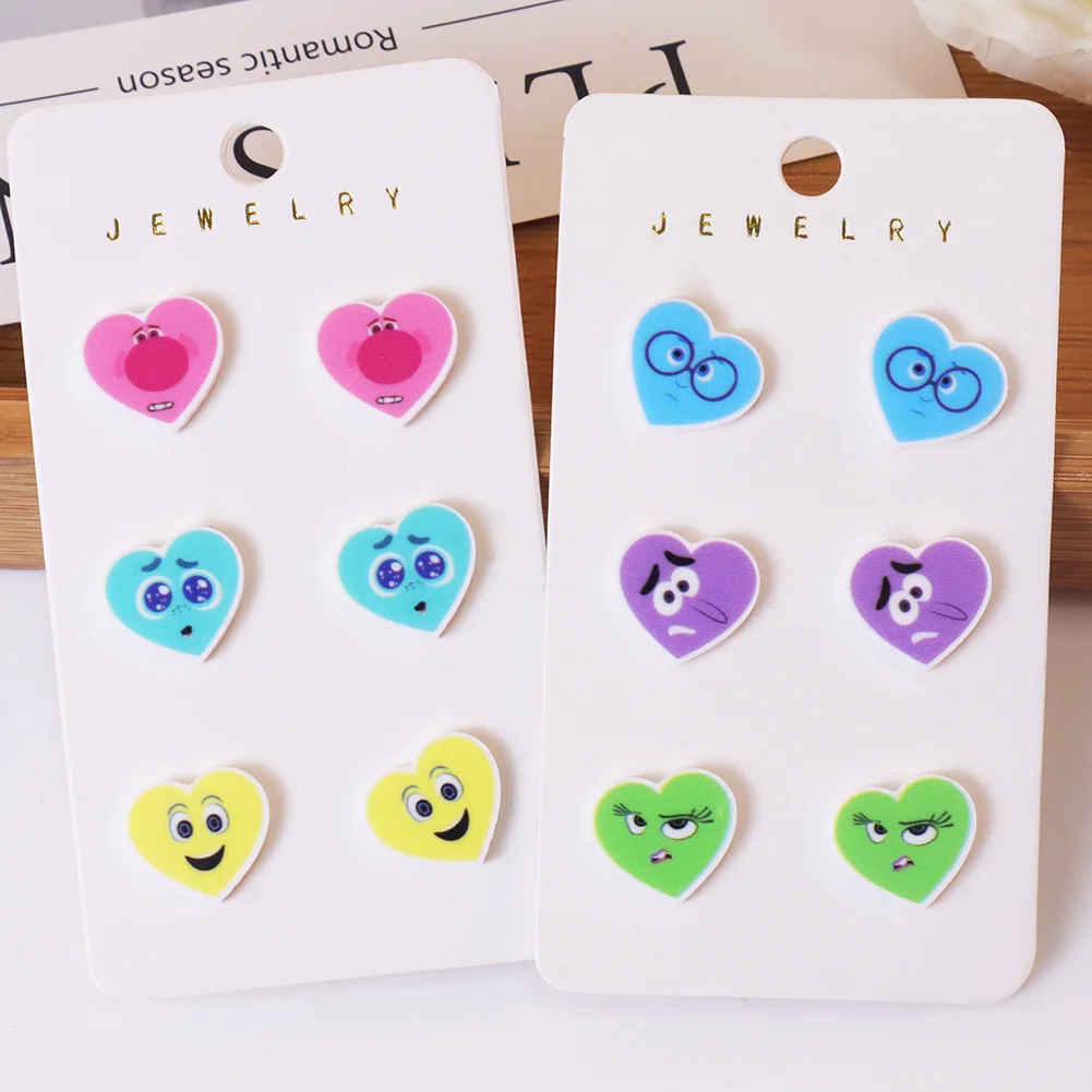 Inside Out Disney 6 Pairs Set Pattern Earrings Resin Planar Dangle Flat Back Ear Stud For Decoration Gift Party