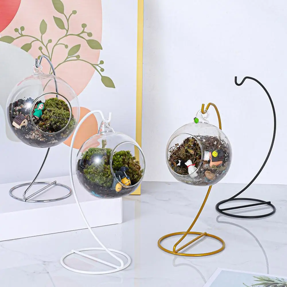 Glass Balls Ornament Stand Holder Spiral Air Plant Holder with Stable Iron Base Terrarium Witch Ball Stand Home Decoration