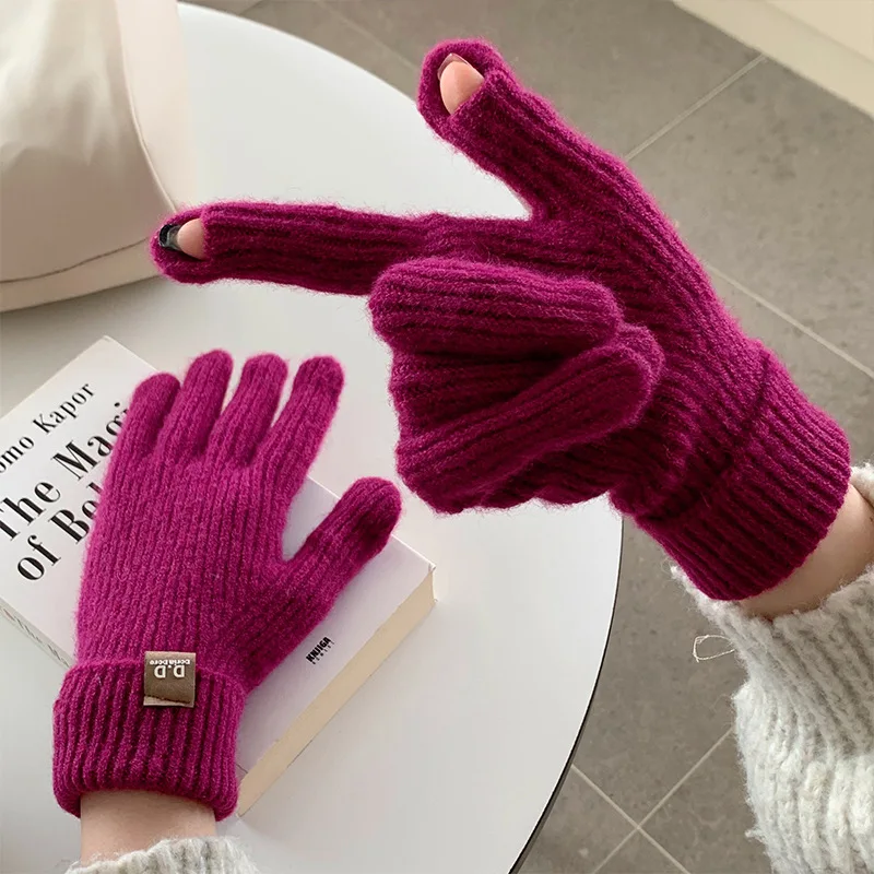 Winter Wool Touch Screen Warm Gloves Women's Autumn and Winter Korean Fashionable All-Matching Student Riding Knitted Knitting