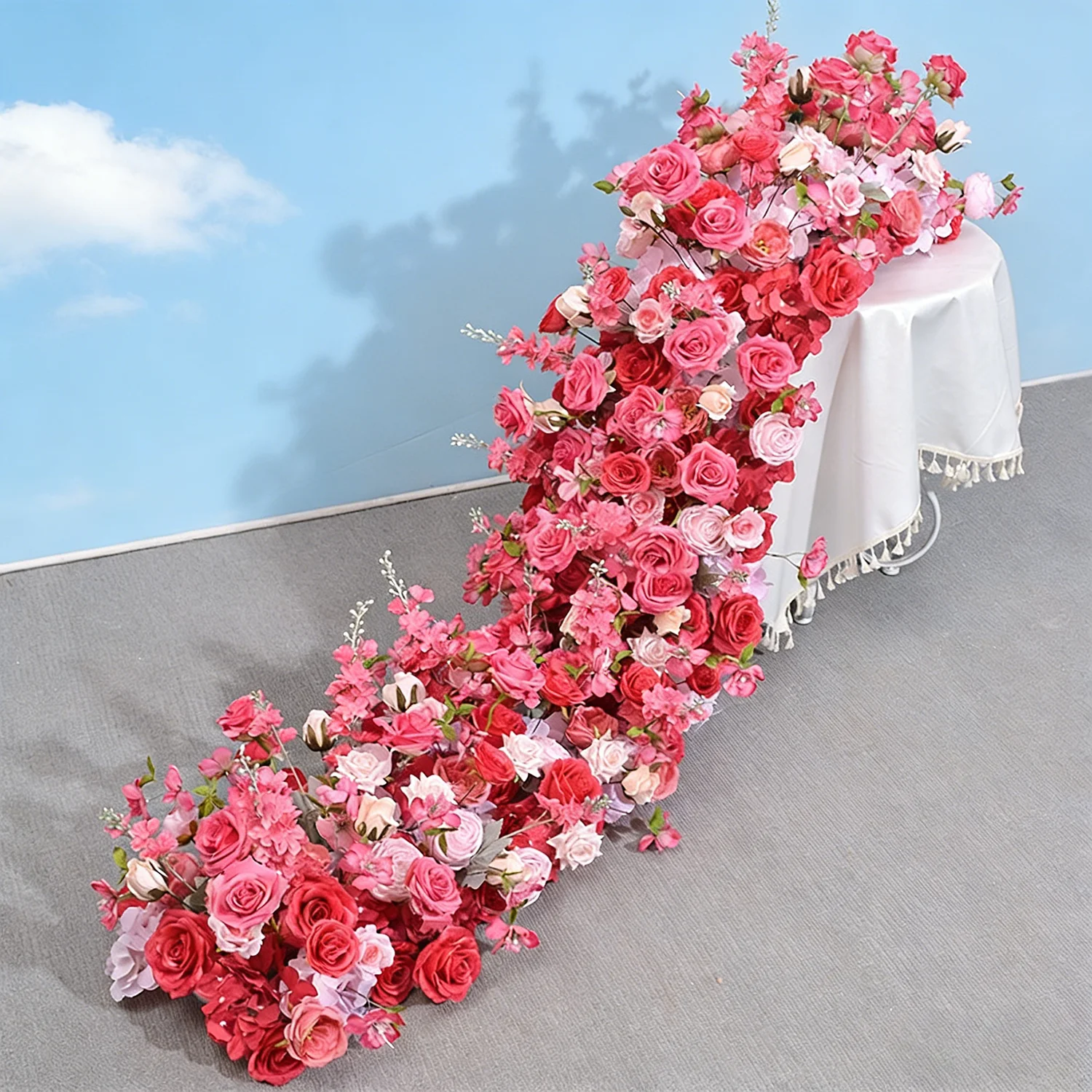Uflower 200CM Wit Rood Roos Sofa Tafelloper Bloem Rij Bruiloft Achtergrond Decor Bloemstuk Party Props Etalage