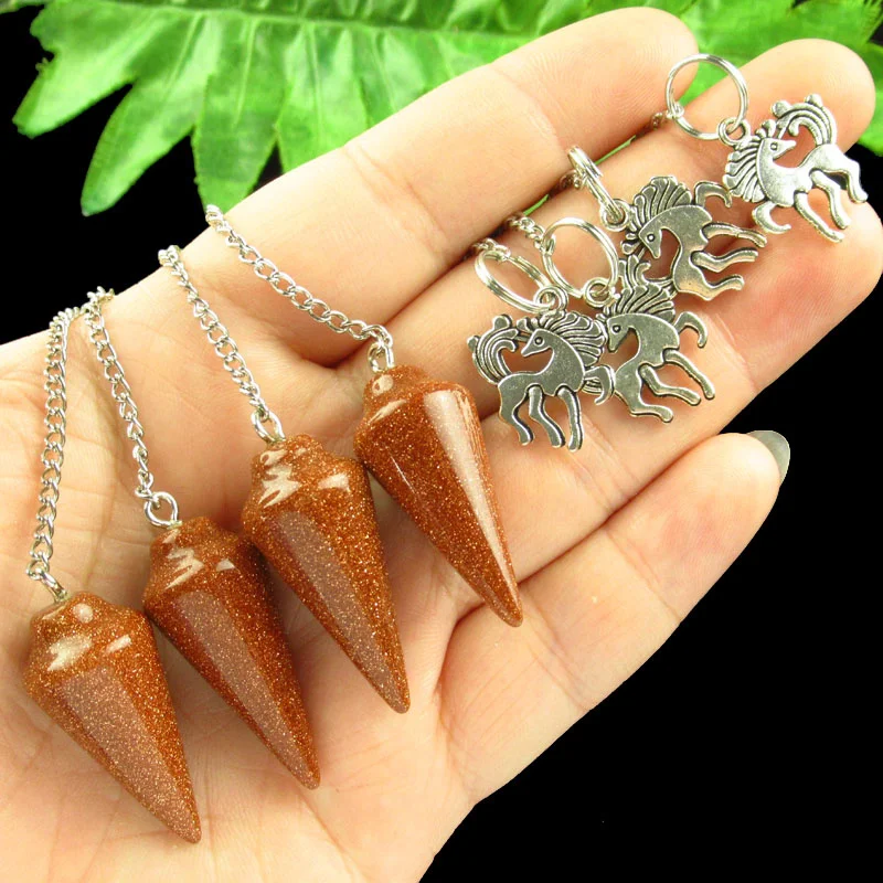 

4pcs Gold Sand Stone Pendulum Tibetan Silver Horse Pendant Bead Women Fashion making Jewelry Necklace Charm Free Shipping