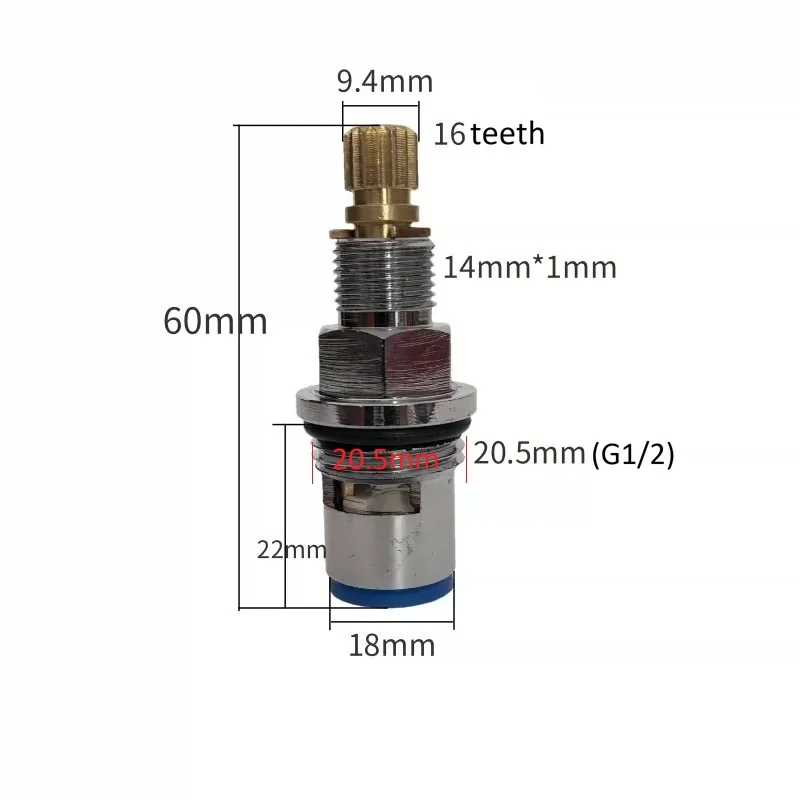 MTTUZK 2.36in(60mm) Brass Quick Open Ceramic Valve Core  9.4mm 16 teeth Faucet Cartridge Hot Or Cold Water Cartridge