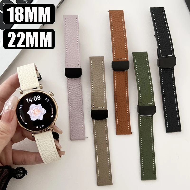 18mm 22mm Magnetic Leather Strap for Huawei Watch GT4 46mm 41mm For Huawei Watch 4 3 Pro GT3 GT2E Gear S3 For Garmin Venu 3S 2S