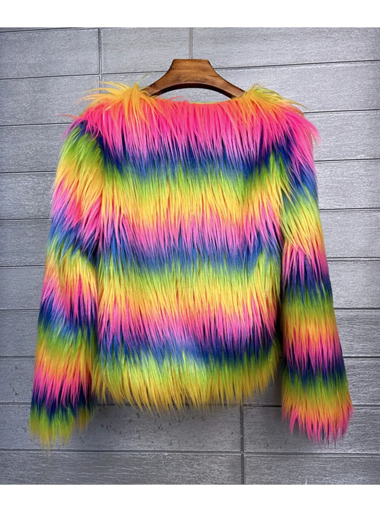 ZADORIN 2024 autunno inverno arcobaleno soffice pelliccia sintetica cappotto donna Macaron manica lunga pelliccia sintetica Fuzzy giacca cappotti di pelliccia per le donne top