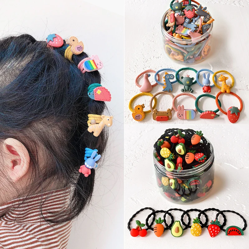 10/20/24 Pcs/Set Baby Girls Cute Cartoon Flower Scrunchies Rubber Bands Children Lovely Elastic Hair Bands Kids Hair Accessories