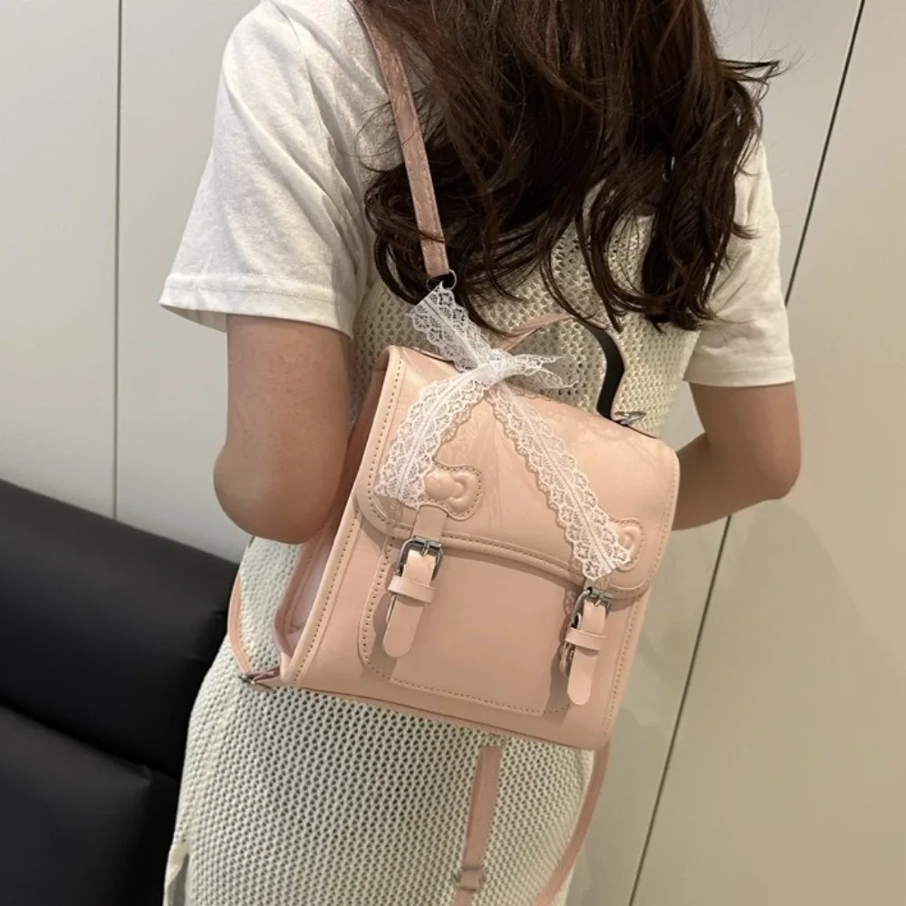 

Creative Square Bow Backpack Solid Color Korean Style PU Backpack Crossbody Bag Shoulders Bag Student School Bag Outdoor