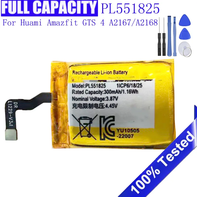 PL551825 New Battery 300mAh For Huami Amazfit GTS 4 Watch Battery A2167/A2168 EVE PL551825 AKKU Batteria + Free Tools