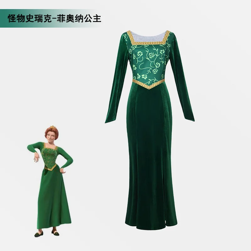 Anime Princess Green Dress Fiona Dress Shrek Cosplay Costume Halloween Fancy Fantasy Party Suit Role playing for Adult Woman