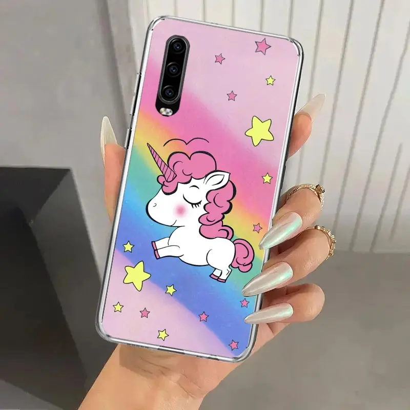 Funda de teléfono Rosa unicornio arcoíris para Huawei P40 P30 P20 P10 Pro Mate 20 10 Lite P Smart Z Y5 Y6 Y7 Y9S, Funda suave con estampado