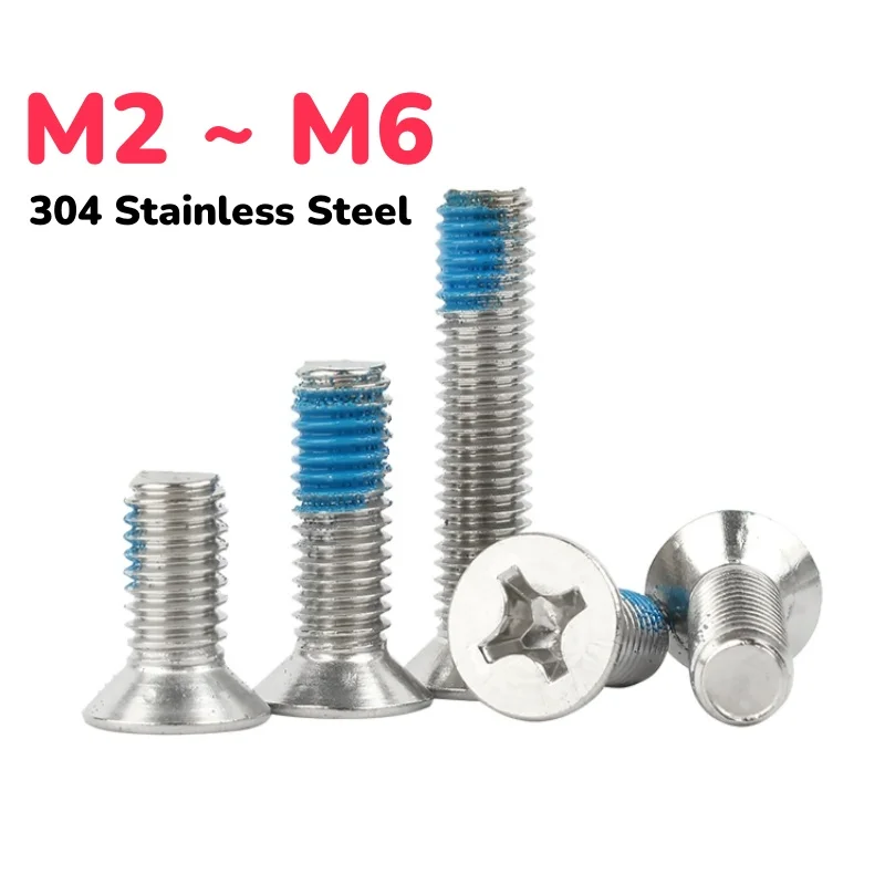M2 M2.5 M3 M4 M5 M6 304 Stainless Steel Countersunk Phillips Flat Head Blue Dispensing Screw Anti-loose Anti-skid Screws