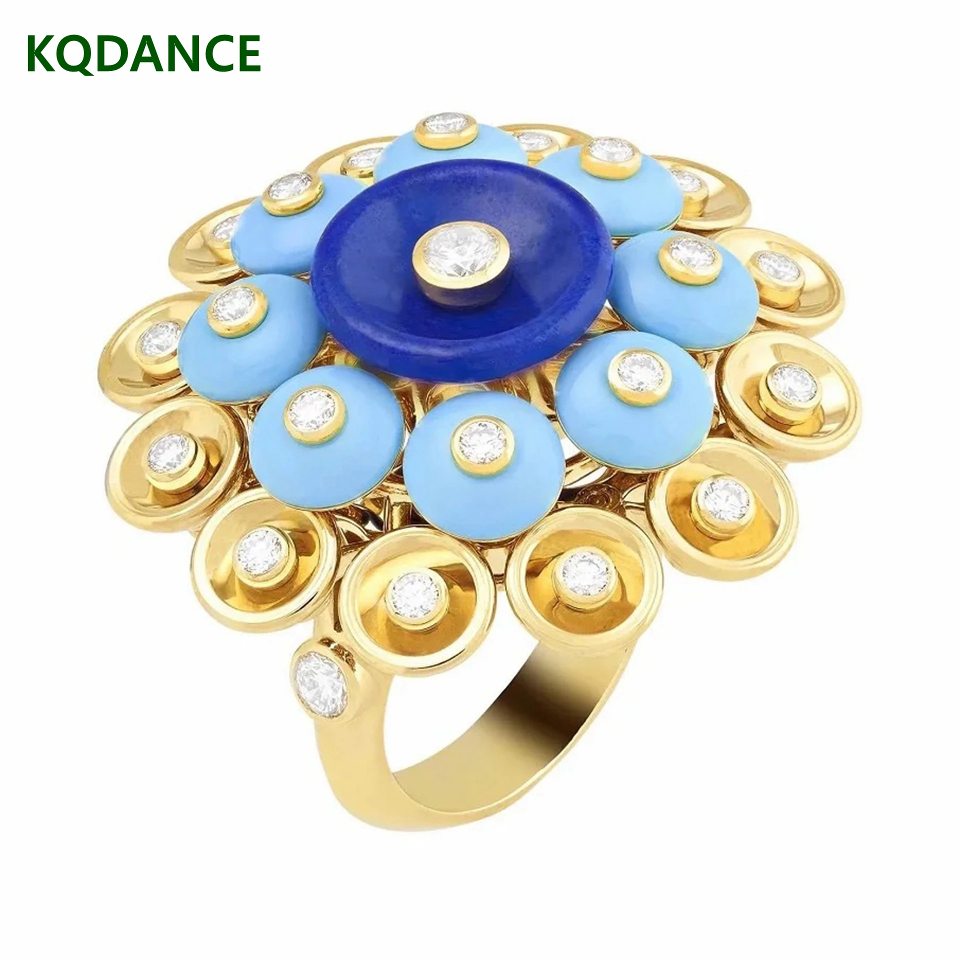 KQDANCE Real Solid 925 Sterling Silver With Blue Lapis Lazuli Gemstone Gold Plated Foil Beads Rings Women Fine Luxury Jewelry