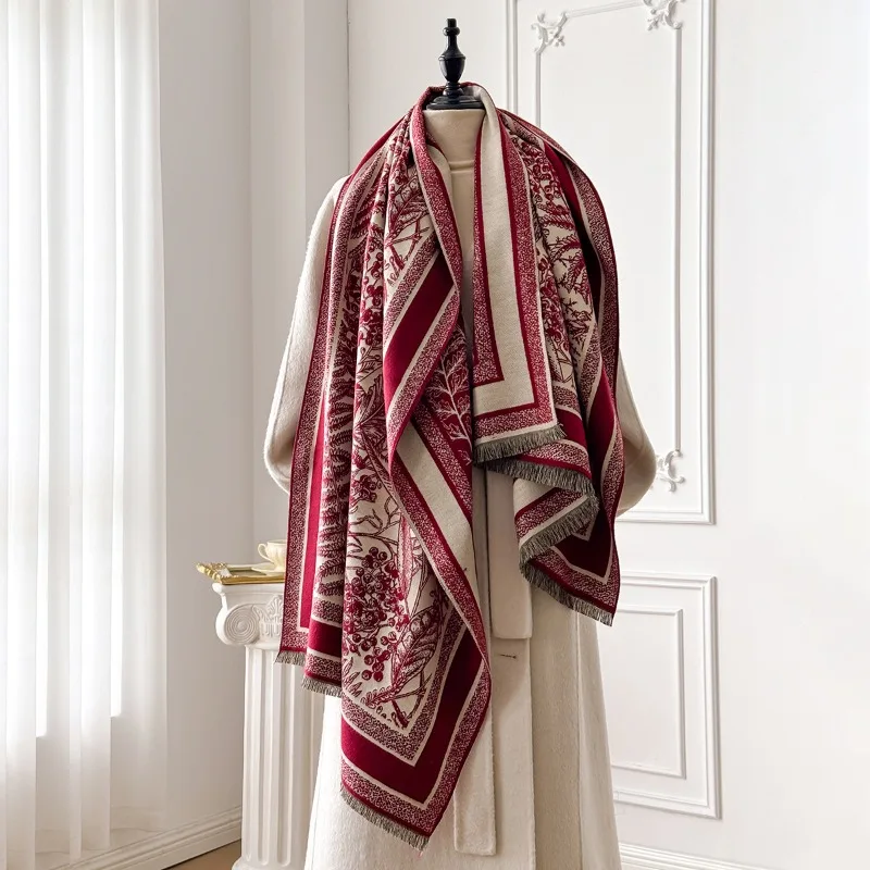 

Korean-style acrylic imitation cashmere sketch plant warm scarf for women, winter thickened double-sided