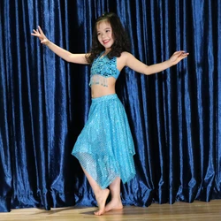 Children Belly Dancing Clothes Kids 2piece set of top and skirt India Princess Costume Girls' Tempeh Dance Ethnic Dance Costume