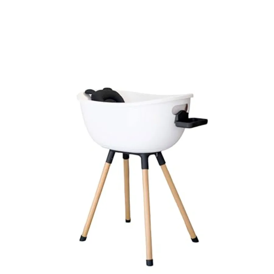 

Luxury Baby Bathtub with Wooden Stand 3-Stage Convertible Ergonomic Back-Saving Design in Black Bundle Modern