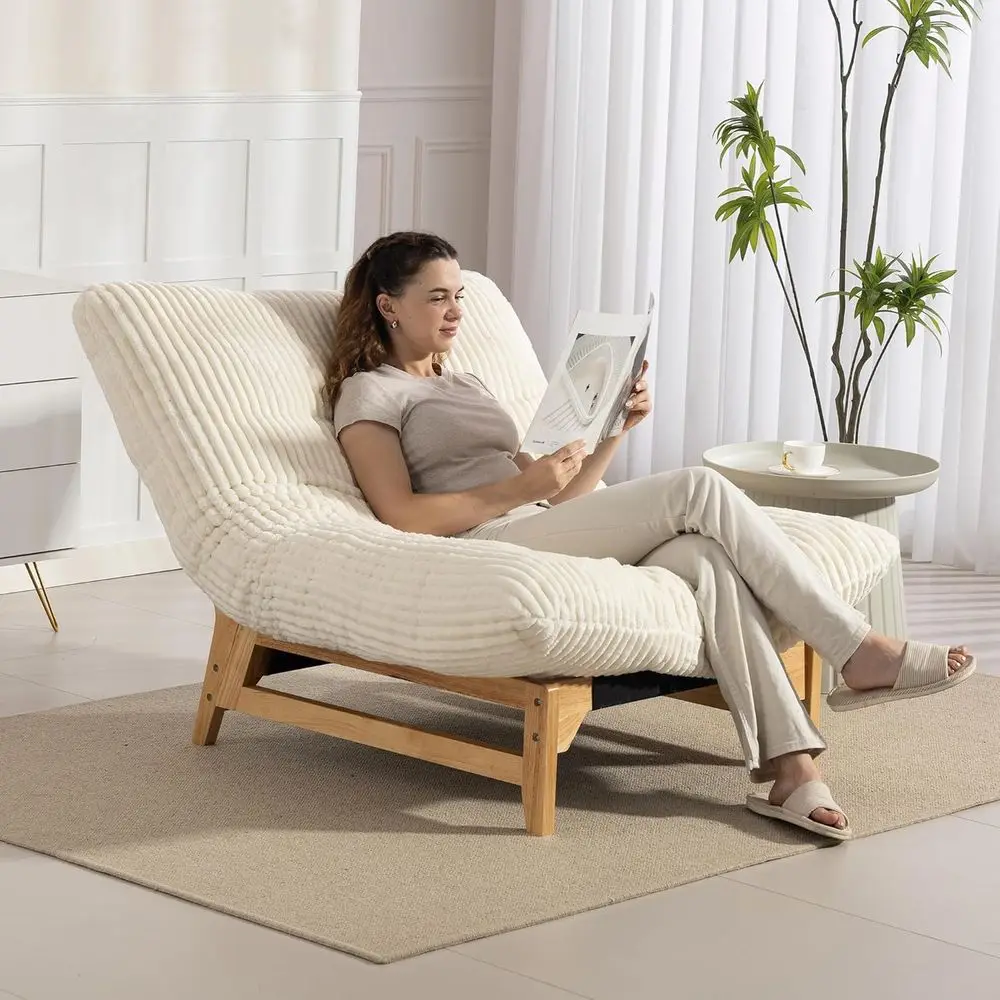 

Oversized Corduroy Bean Bag Chair for Adults: Comfortable Reading Lounger for Living Room or Bedroom, Beige