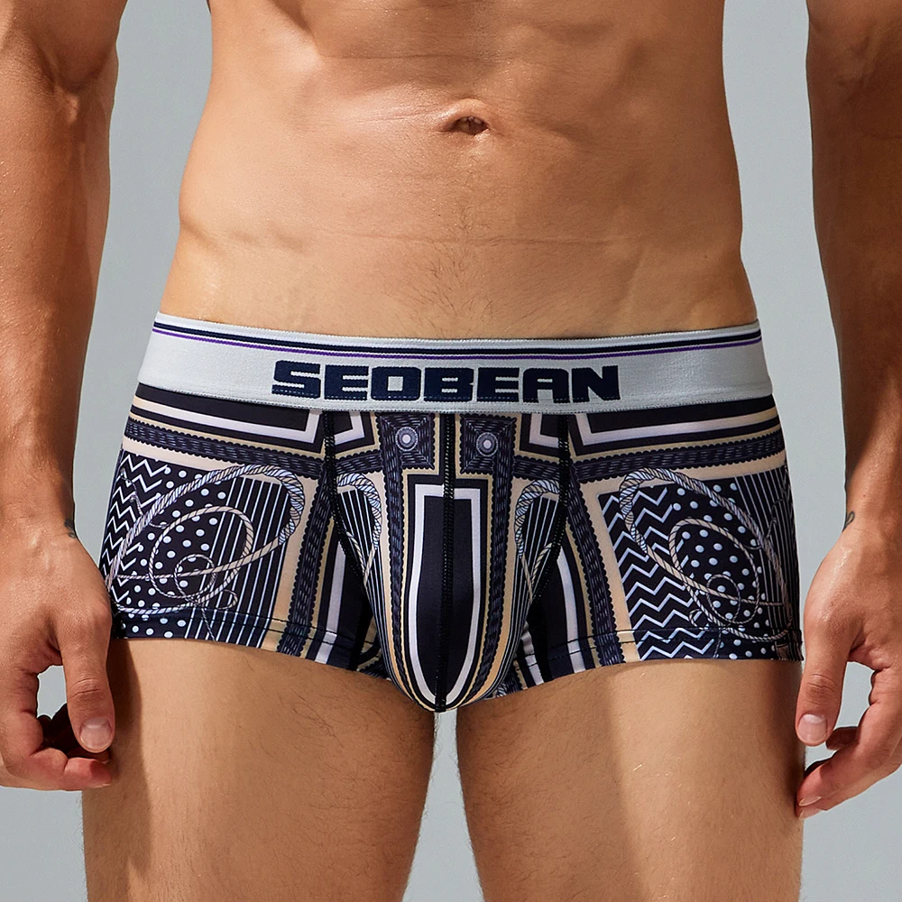 New Brand SEOBEAN Mens Low Rise  Polyester Sexy Boxer Trunk Underwear 240207