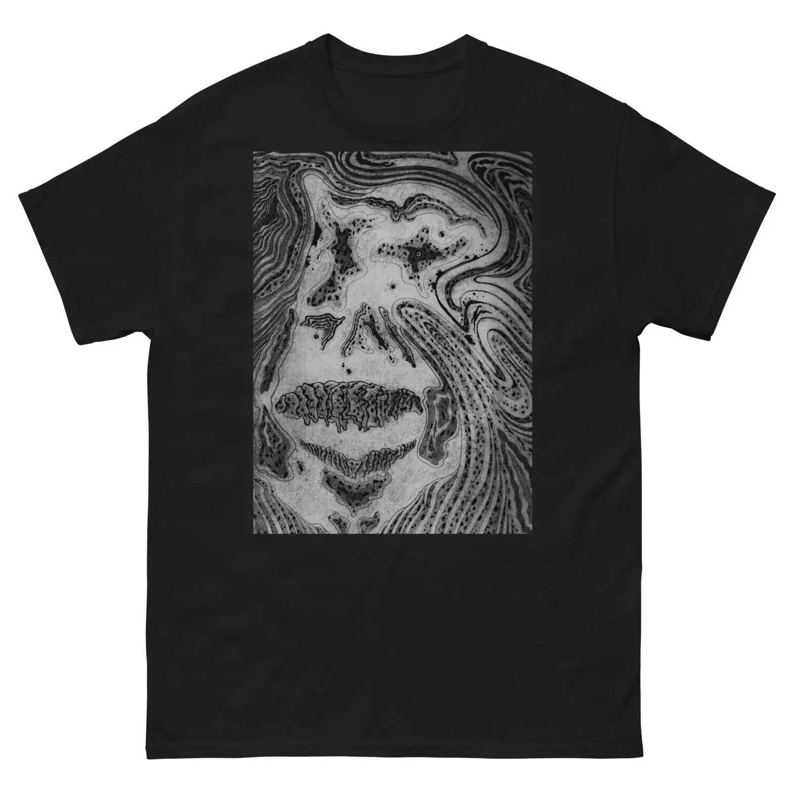 Surrealist Face T Shirt Abstract Liquid Art Hand Drawn  vintage Washed Casual Stretched Breathable Top For Everyday Wear