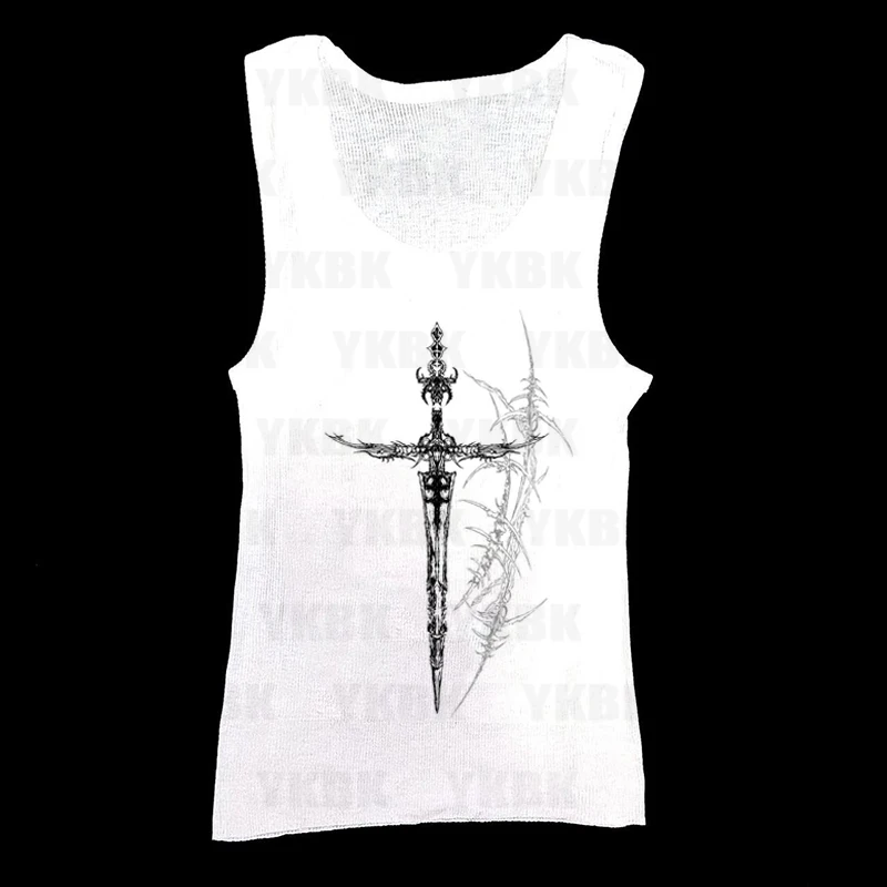 Y2K Mädchen Punk Gothic Harajuku Print Anime Kreuz Ärmelloses Tank Top Frauen 2000er Jahre Casual Sommer Niedlich 90er Jahre Hippie T-Shirt Korea Mode