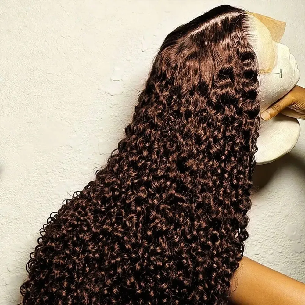 Perruques frontales en dentelle 13x4, densité 220%, brun chocolat, ondulations profondes, en cheveux humains, avec dentelle HD, pour femmes