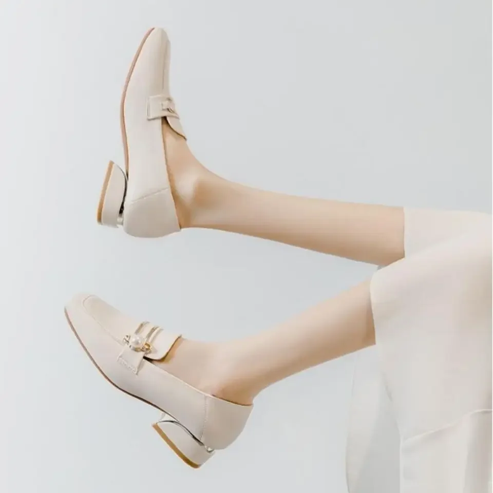 

Women Single Shoes Loafers Soft Leather 2025 Spring New Flat Sole Small Leather Shoes Chunky Heel British Style Spring Autumn