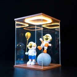 Ring LED Lights Acrylic Clear Display Case with Door for Action Figure, Assemble Storage Box for Collection, Model Showcase