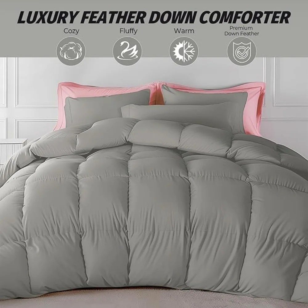 Goose Feather Comforter Full/Queen Size, All Season Duvet Insert Medium Warmth, Cloud Soft Hotel Collection Comforters