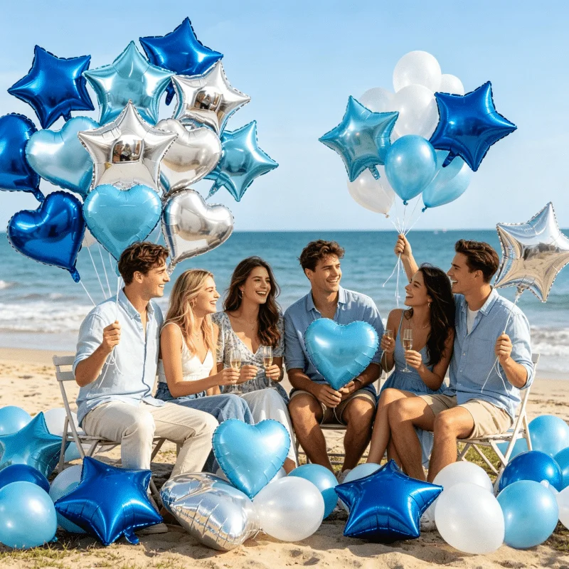 6/12/18 Stück 10 Zoll Blaue Silberne Stern- und Herzförmige Folienballons Geburtstag Hochzeit Babyparty Jubiläum Partydekoration Zubehör – Detail 4