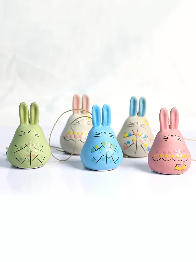 Stupid Long-eared Rabbit Hand-painted Ceramic Ornaments, Door and Window Pendants, Wind Chimes, Home Decoration