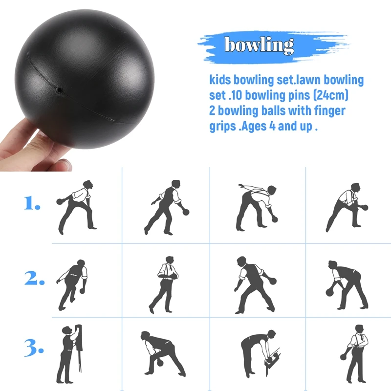 1 Set Bowling Set for Kids & Adults 2 Ball with 10 Pins for Family Kids and Adults Backyard-A55K