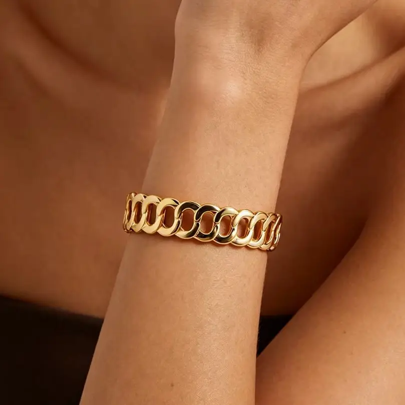 Vintage-Armreifen im kubanischen Stil für Damen, aus Edelstahl, goldfarben, mit geometrischem Muster, als Armband, für Hochzeiten, luxuriöser Schmuck, Geschenk für Frauen.
