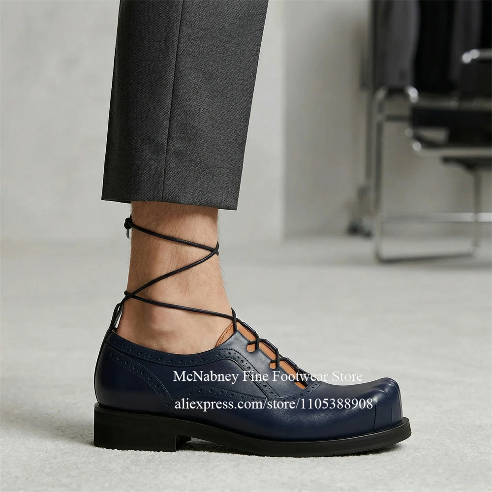 Green Leather Toe Shape Brogue Oxfords Lace Up Ankle Wrap Men Casual Shoes for Streetwear Novelty Fashion Plus Size Custom Color