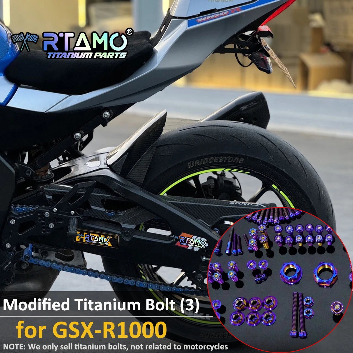 

RTAMO Gr5 Titanium Bolt Sprocket Nut Brake Disc ABS Disc Frame Bolt Pipe Bolt Chain Adjuster Screw for Suzuki GSX-R1000