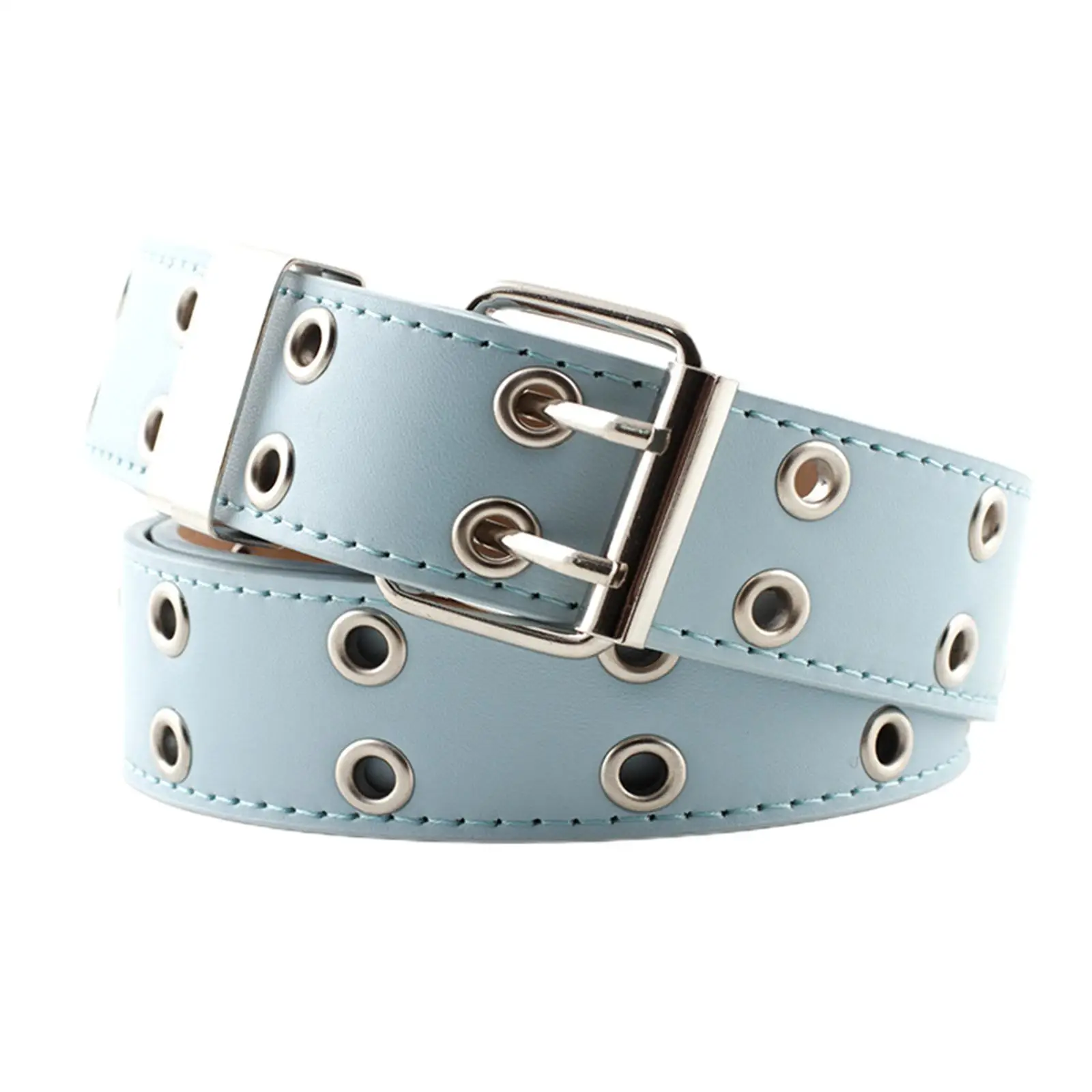 حزام أنيق مزدوج الحلقات للنساء من الجلد الصناعي - أزرق