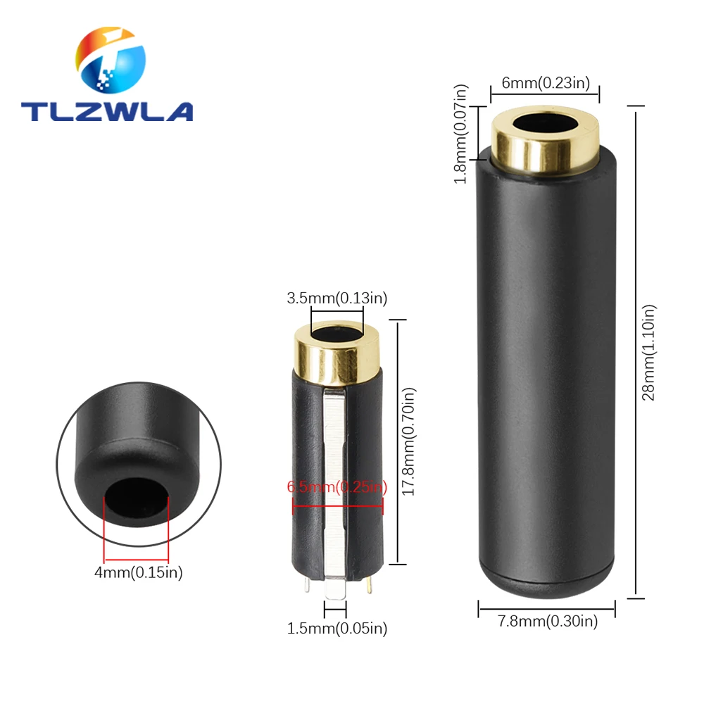 3.5mm 4Poles Stereo Female Plug Jack Connector Gold Plated Audio Soldering DIY Type Connector