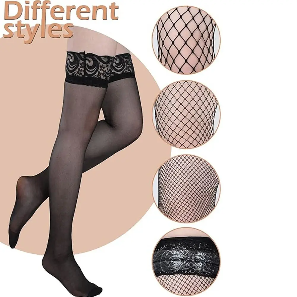 4 Pairs/Set Fishnet Fishnet Thigh High Stocking Thigh High Sheer Over Knee Over Knee Stocking Silicone Lace Top Silky