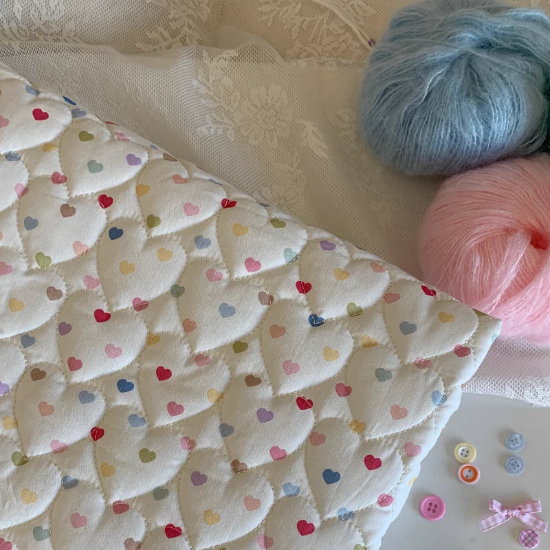 

145cm*50cm Polyester Cotton Fabric Colorful Heart-shaped Grid Suitable For Outerwear Bag Fabrics