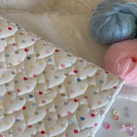 145cm*50cm Polyester Cotton Fabric Colorful Heart-shaped Grid Suitable For Outerwear Bag Fabrics