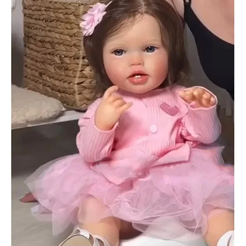 22inch Lottie Full Body Soft Silicone Vinyl Reborn Toddler Girl 3D Skin Visible Veins Hand Rooted Hair Collectible Art Doll