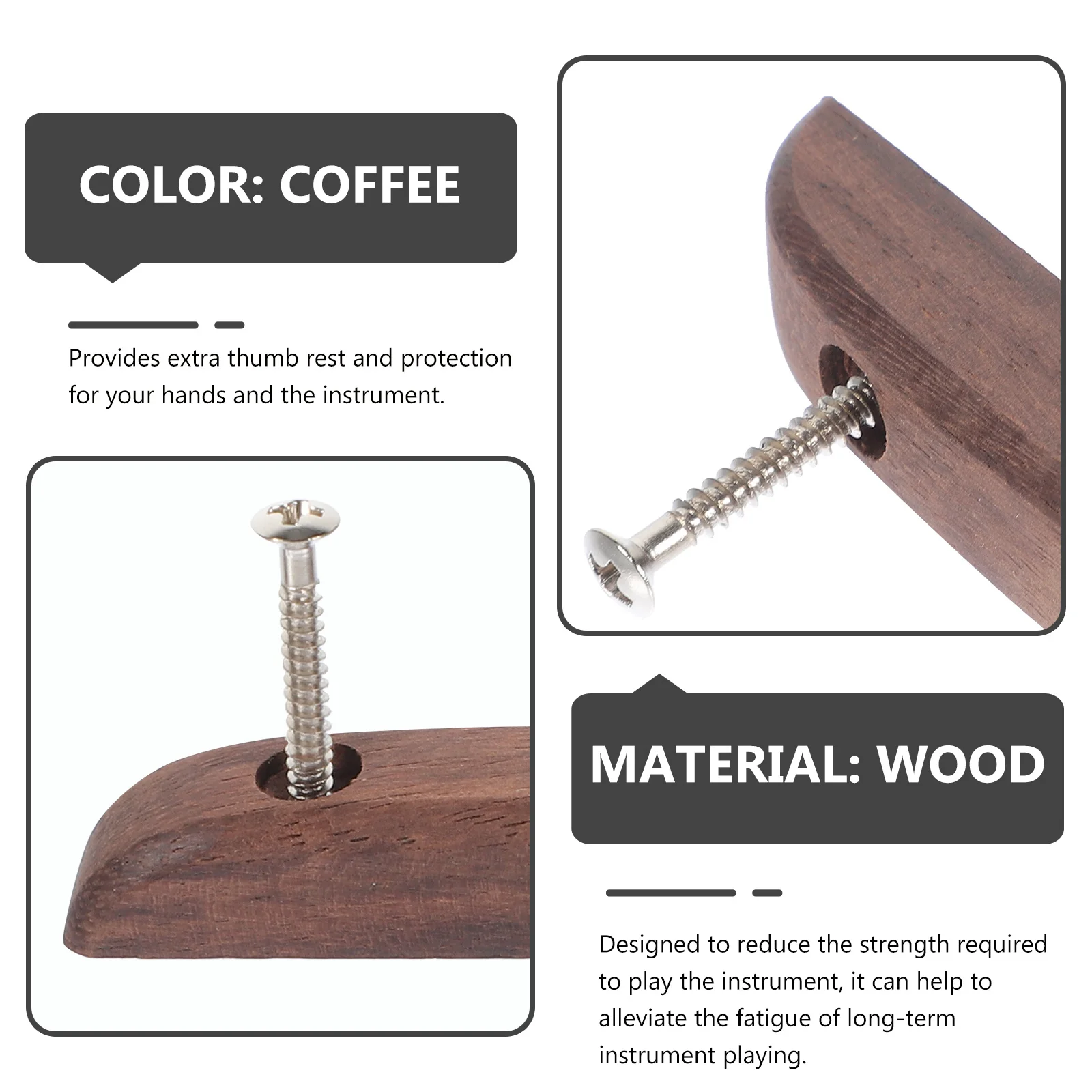 Poggiapollice da 2 pezzi per basso Supporto per dito in legno naturale Installazione semplice Riduce l'affaticamento della mano Accessorio per basso per chitarra