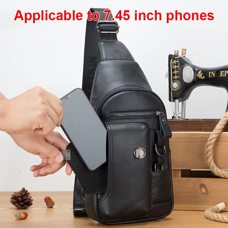 Bullcaptain 2023 Nieuwe Lederen Mannen Messenger Bag Mode Mannen Tassen Multifunctionele Telefoon Houder Telefoon Tas Borst Zak man