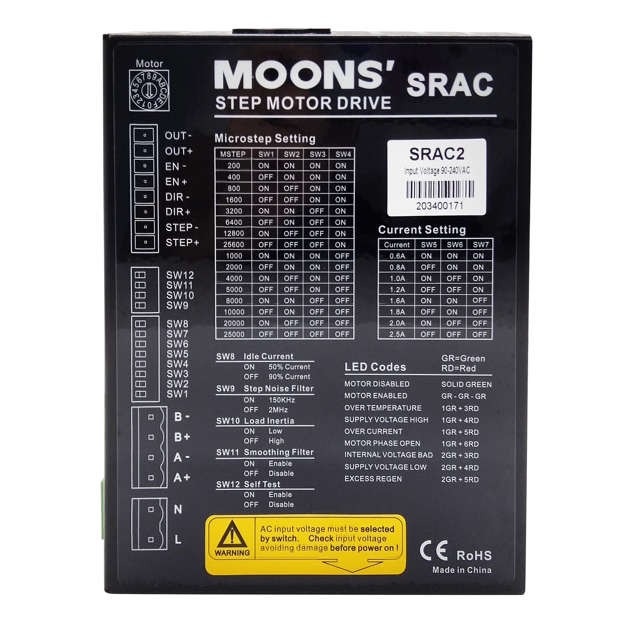 MOONS AC 2.5A stepping driver stepper driver 80-265vac 2 phase SRAC2