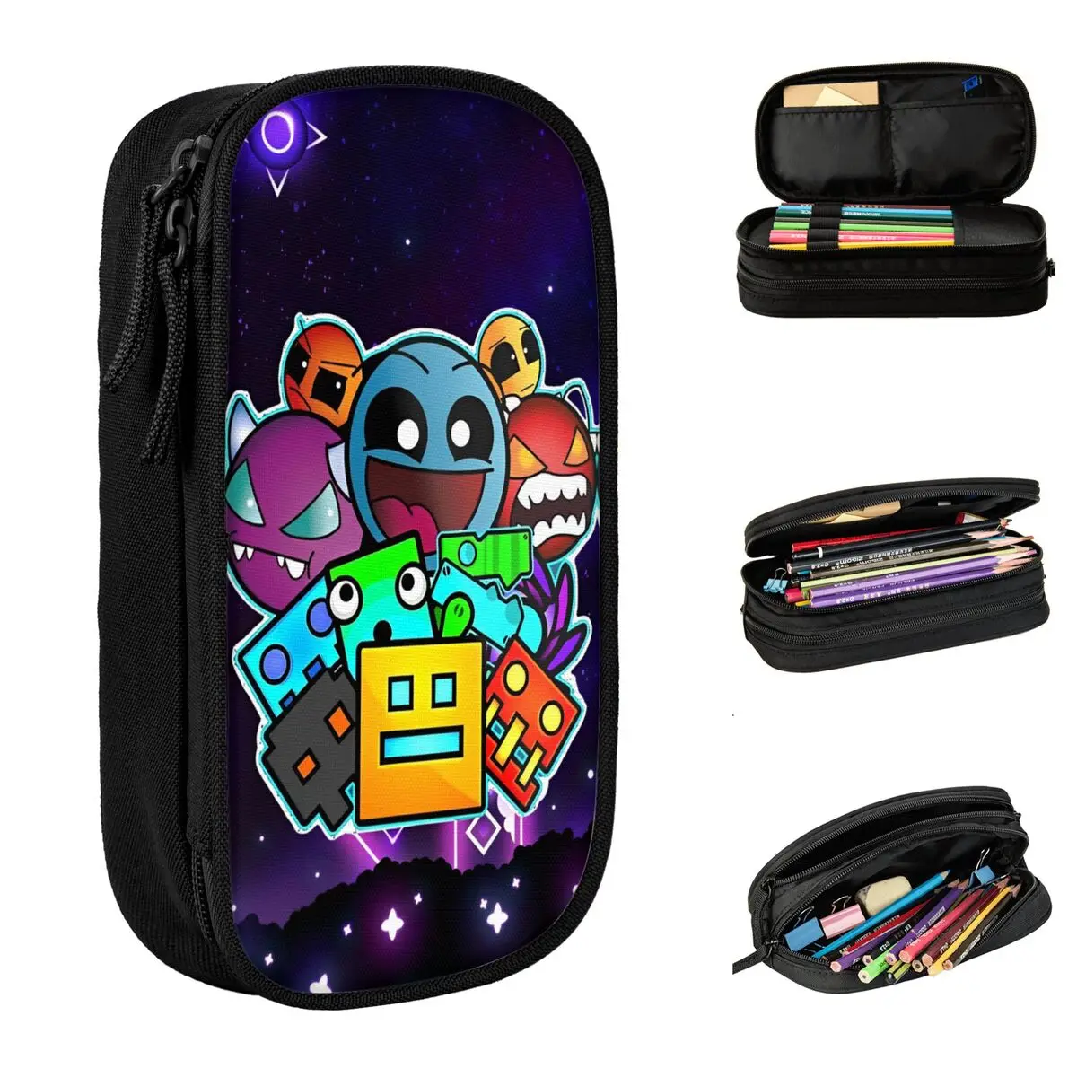 geometry dash game pencil cases pen box para estudante grandes bolsas de armazenamento com ziper papelaria para escritorio 01