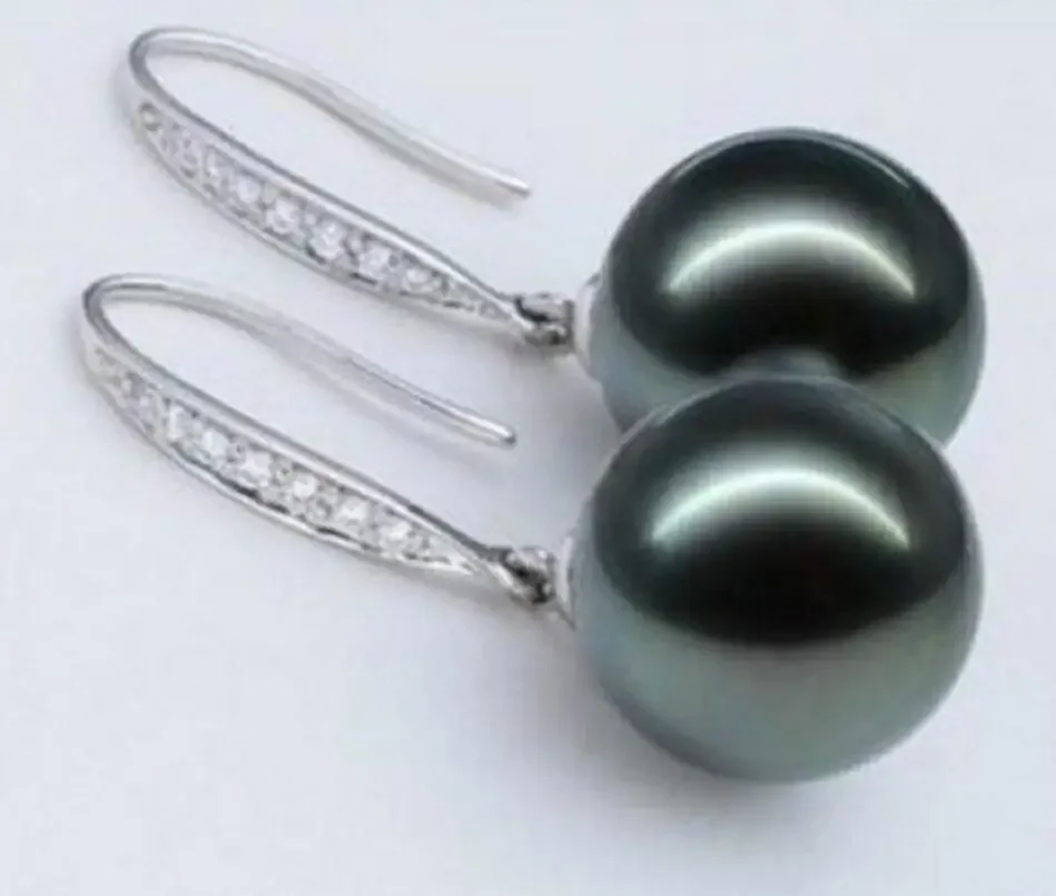 Beautiful a pair AAA round 9-9.5mm tahitian black pearl earrings