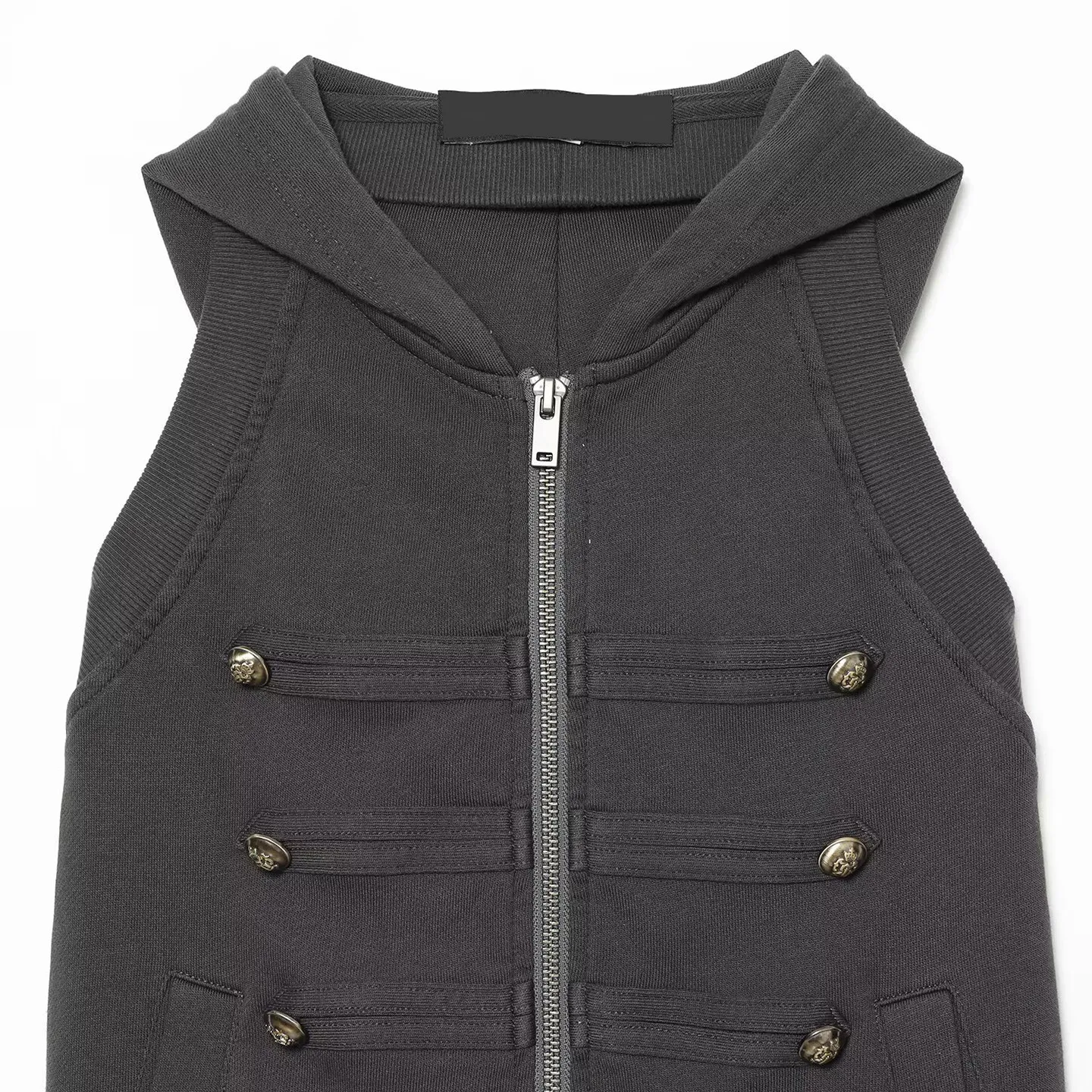 Trendy Retro Gold Buckle Hoodie Sleeveless Jacket Women's Fashion Summer Clothing Standard Fit Short Outerwear ZADATA