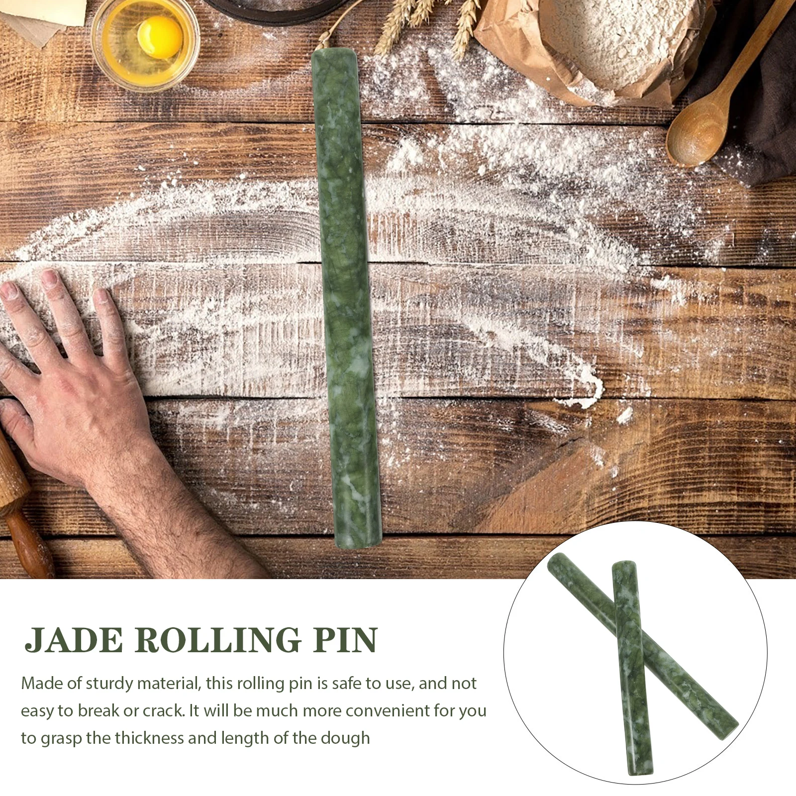

2pcs Jade 26cm 21cm Non Stick Easy Clean Kitchen Rolling Rod Natural Stone Material Rolling Pin Kitchen Accessory
